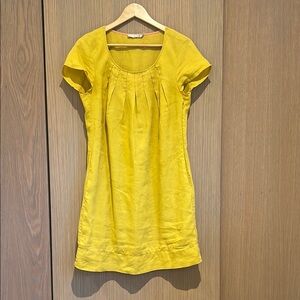 Boden Mustard Yellow Linen Side Zip Short Sleve Shift Dress size 8